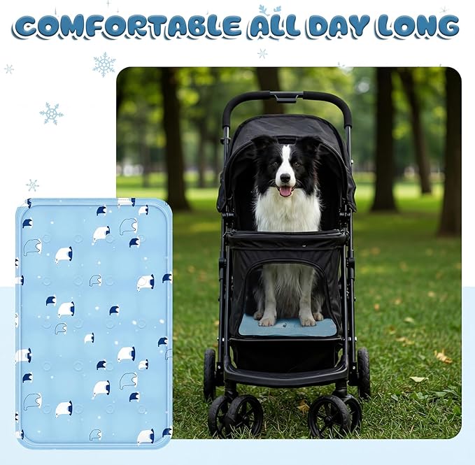 Nuanchu Dog Stroller Cooling Mat Waterproof Outdoor Pet Cooling Mat Washable Summer Cat Sleeping Blanket for Pet Stroller(23.62 x 35.43 Inches,Sky Blue Bear)