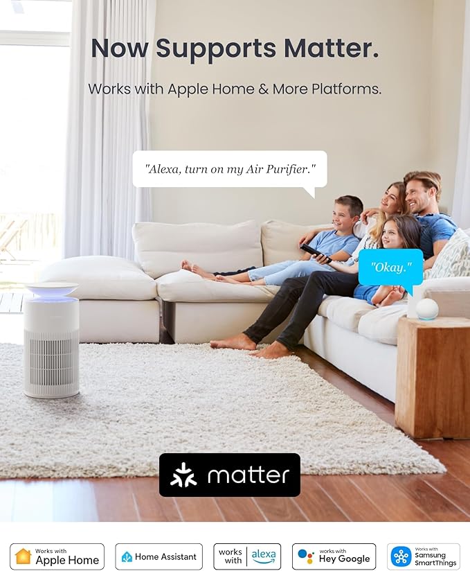 SwitchBot Air Purifiers for Home Large Room with Matter Up to 3620 ft², 20dB, Washable Pre-filter, Pet Mode, 10 RGB Colors, Aromatherapy, Work with Apple Home, Google Home, HomeAssistant