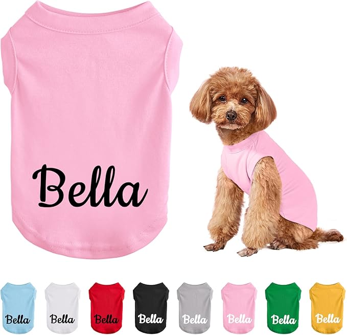 Custom Dog T-Shirts with Name for Pet Dogs, Breathable Personalized Print or Embroidered Name Clothes Summer Clothing for Pet Puppy Cats Kitten(L, 8 Colors T-Shirts)