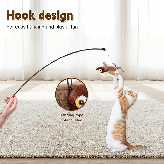 Chirping Bird Cat Toy - Interactive Flapping Bird Cat Toy for Indoor Cats, Simulated Rechargeable Flappy Sparrow with Catnip Pouch
