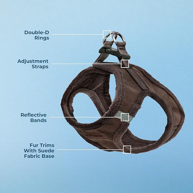 Best Pet Supplies - All Weather Plush, Reflective, No Pull Harness for Small, Medium Dogs, Cats - Secure with Hook & Loop Fastener, Buckle, Double D-Rings - Chocolate Suede, XS
