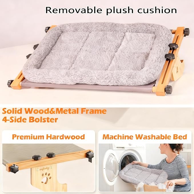Cat Window Perch- Adjustable Sill Fit,Renter-Safe,Wood-Metal Frame Sturdy Hammock No Drilling,Washable Bed Cover,Tool-Free Install for Indoor Cats,Ideal for Small Spaces & Multi-Cat Families(Grey,M)