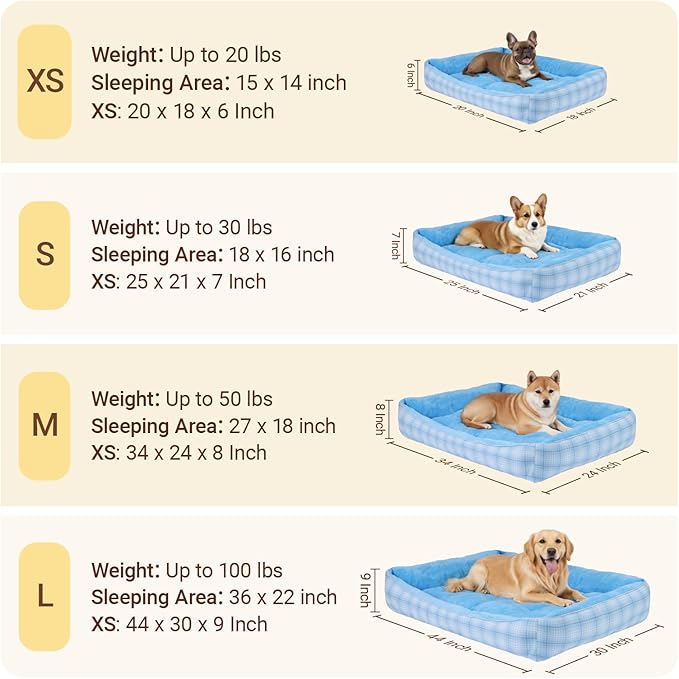 MIHIKK Rectangle Dog Beds for Large Dogs & Cats, Orthopedic Sleeping Pet Bed for Couch with Durable Puppy Cuddler and Anti-Slip Bottom Machine Washable 34 * 24 Inch (Blue)