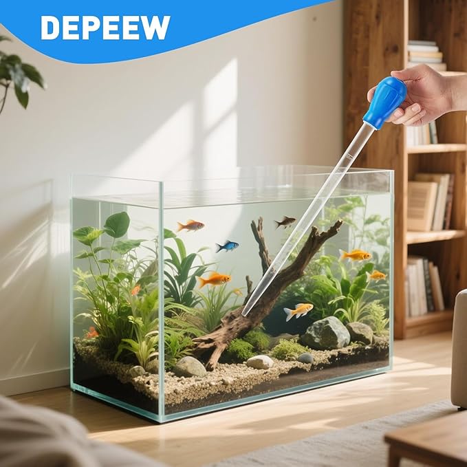 27.7IN Extra Long Turkey Baster for Aquarium, 50ml Aquarium Water Changer Siphon for Fish Tank Cleaning, Waste Remover for Aquarium, Blue