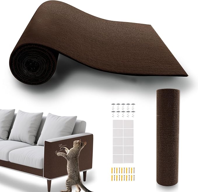 ASENKU Cat Scratch Furniture Protector, Trimmable Self-Adhesive Couch Protector from cat Claws, DIY Climb Cat Scratcher Mat for Covering Cat Tower (DeepBrown,39.3x15.8In)