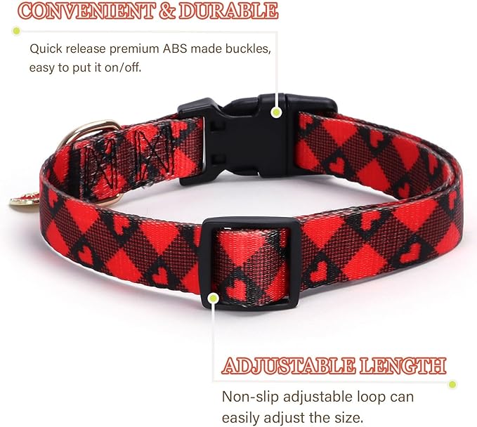 Love Pattern Dog Collar with Buckle Adjustable Safety Nylon Collars for Small Medium Large Dogs, Cute Stylish Girl Boy Christmas Dog Collar(Red Heart,M)