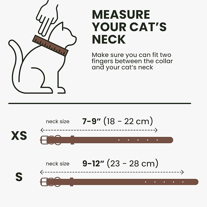 BRONZEDOG Leather Cat Collar with Removable Bells Non Breakaway Kitten QR Tag for Girl Boy (9" - 12" Cats/Mini Dogs, Brown & Silver)