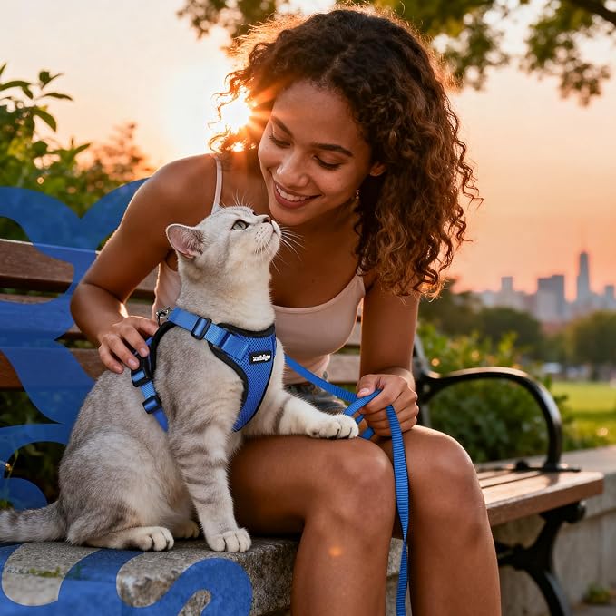 rabbitgoo Cat Harness and Leash for Walking, Escape Proof Soft Adjustable Vest Harnesses for Cats, Easy Control Breathable Reflective Strips Jacket, Navy Blue, XS