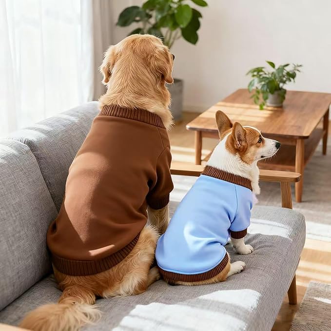 Custom Dog Hoodie, Personalized Sweatshirt with Photo Text Name Logo, Customized Hooded Sweater for Small Medium Large Dogs & Cats (Blue + Brown Border, Large)