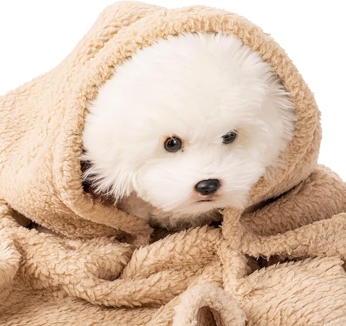 2 Blankets, Dog Cat Pet Blanket, Soft Warm Fleece, for Puppy, Small Dogs or Kitten, Cats, Plush Fuzzy Blanket for Bed, Sofa, Travel (40" x 32", 2/Pack, Beige+Light Gray)