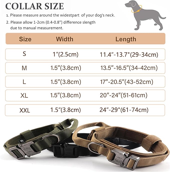 Tactical Dog Collar, Adjustable Military Training Nylon Dog Collar with Control Handle and Heavy Quick-Release Metal Buckle for Small Medium Large Dogs, Blue S