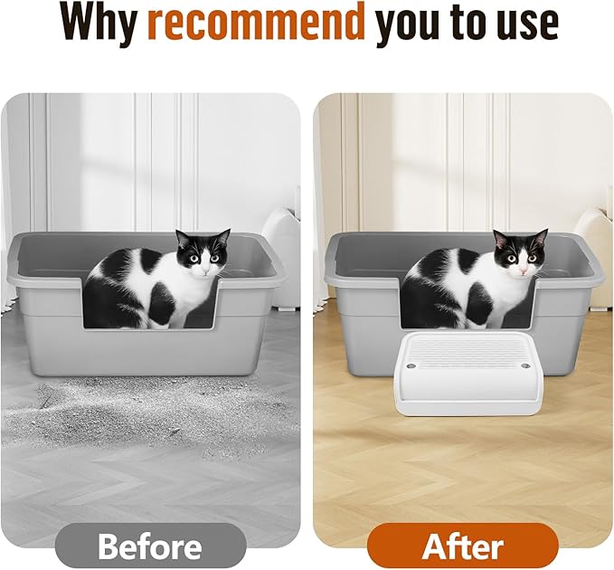 Cat Litter Box Step, Cat Litter Ramp Mat with Filter Function for Self-Cleaning Litter Box, Easy to Clean, Cats Pedal Step Stool Ideal for Kitten & Elderly Cats (White)