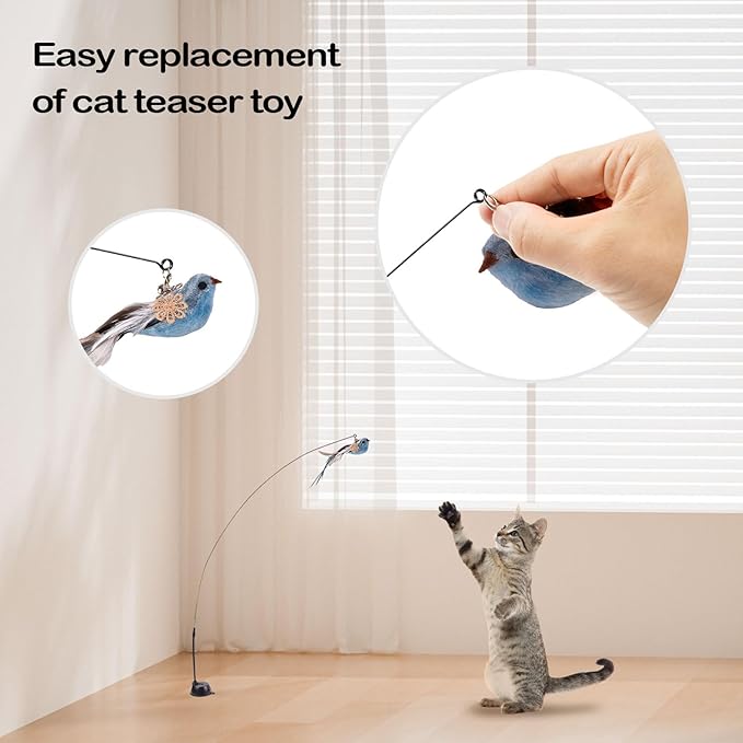 10PCS Cat Bird Toy Refills Feather Cat Wand Attachments with Bell, Interactive Cat Toys for Indoor Cats Kittens, Kitty