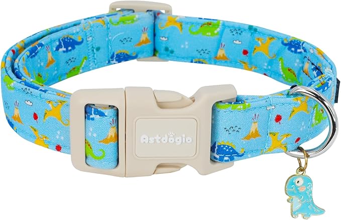 Dinosaur Dog Collar for Medium Dogs, Cute Puppy Collars with Quick Release Buckle, Cotton Dog Collars for Small Medium Large Dogs, Fashion Pet Collar for Girl Boy Dog-M