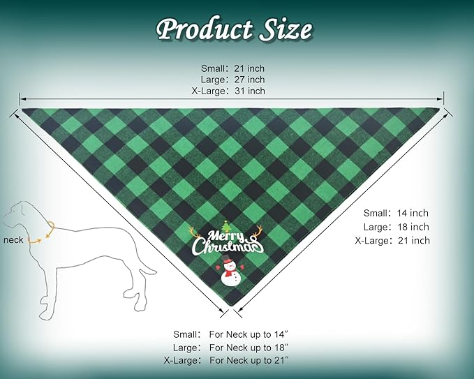 Christmas Dog Bandanas 2PCS-XLarge,Classic Plaid Triangle Holiday Scarf with Santa and Snowman Prints,Winter Pet Outfit for Boy and Girl Dogs,Red Green Plaid Dog Costume for Extra Large Dogs