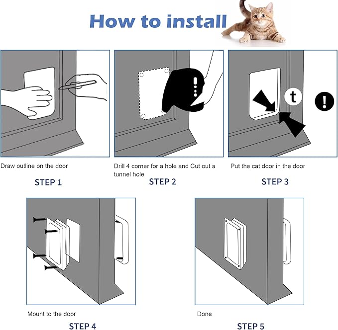Wordcam X-Large Cat Door, Cat Door for Interior Exterior Doors, 4 Way Locking Pet Door for Cat Up to 25lbs, Cat Flap Privacy Door for Kitten Doggies, Easy Installation, Weatherproof (White, XL)