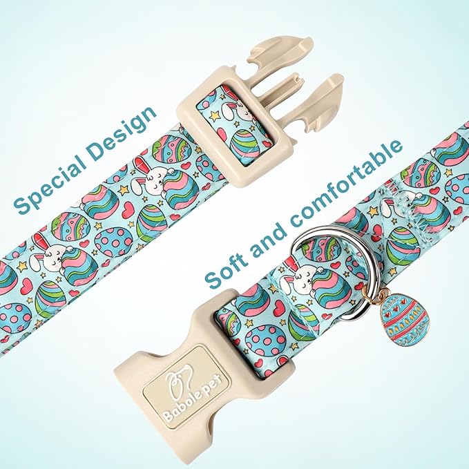 Easter Dog Collar for Small Dogs - Blue Sleepy Bunny Egg Easter Collars for Boy Girl Dogs, Adjustable Spring Holiday Pet Collars with Quick Release Buckle XS