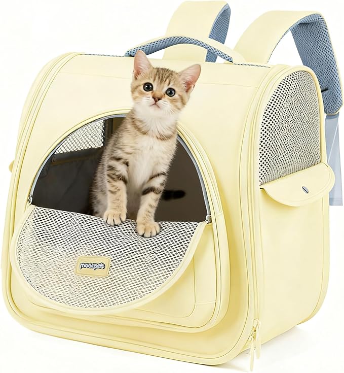 Cat Carrier Backpack,Large Space Animal Carrier Backpacks for Small Dogs Kitten and Medium Cats, Comfort & Safety,Design Reduces Pressure for Travel Outdoor and Vet Visits (Yellow)
