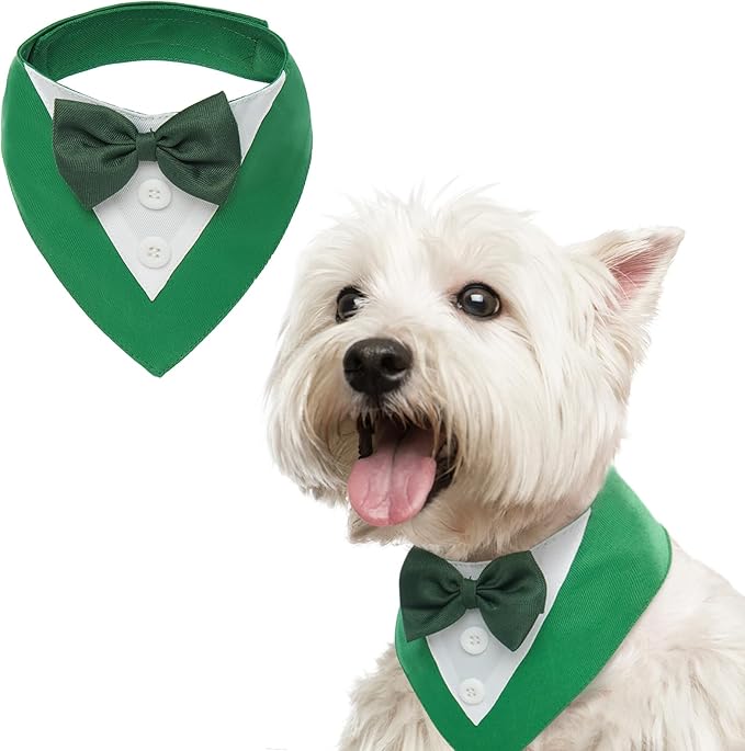 FUAMEY Dog Tuxedo St.Patrick's for Small Dogs,Dog Formal Suit Dogs Attire Pet Bow Tie Puppy Party Costumes Cat Tux Outfits Pets Bandana Cosplay Adjustable Bowties St.Patrick's Day Green S