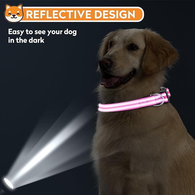 Reflective Dog Collar, Adjustable Soft Neoprene Padded Nylon Pet Collars with Buckle for Small Dogs, Rose Red,S