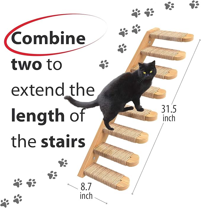 Skywin Cat Steps - Solid Rubber Wood Cat Stairs Great for Scratching and Climbing - Easy to Install Wall Mounted Shelves for Playful Cats (Wood)