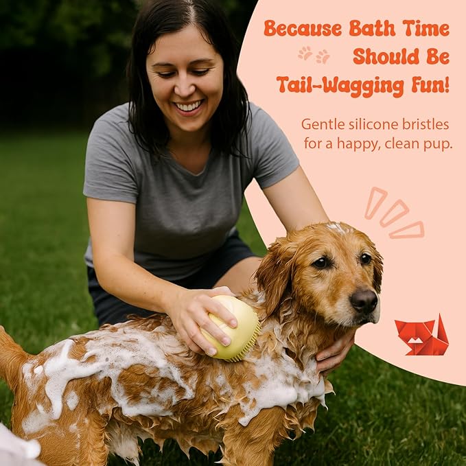 HamInWay Dog Bath Brush, 2-in-1 Dog Grooming Brush with Built-in Shampoo Dispenser, Gentle Silicone Bristles for Bath & Massage, Non-Slip Handle, Easy Clean Design for Dogs, Cats & Small Pets, Blue