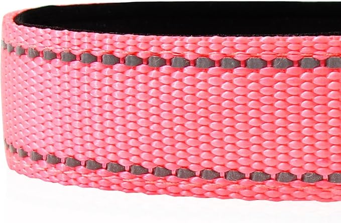 Joytale Reflective Dog Collar, Soft Neoprene Padded, Metal D-Ring, Nylon Pet Collar Adjustable for Puppy and Small Dogs, Neon Pink, XS