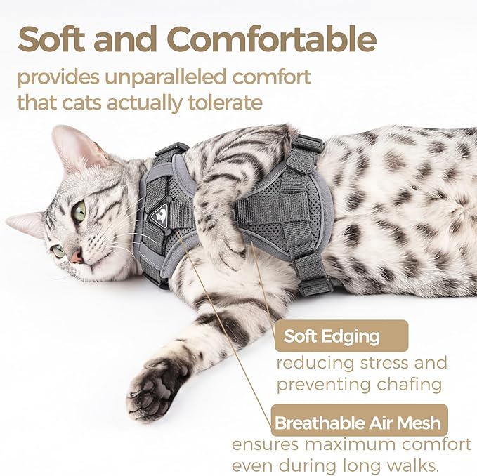 Cat Harness and Leash Set Escape Proof Tactical Large Kitten Harness Emotional Support Cat Vest, Grey, L