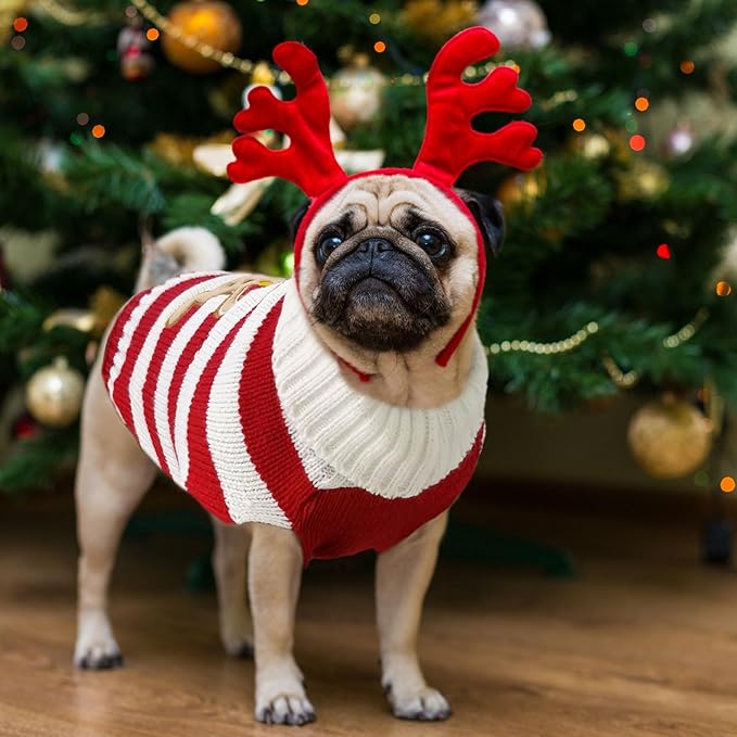 Dog Christmas Sweater Xmas Pet Clothes Cute Striped Gingerbread Man Costume Holiday Puppy Cat Jumpers Outfits New Year Gifts for Small Medium Large Dogs(Red Gingerbread Man,XXS)
