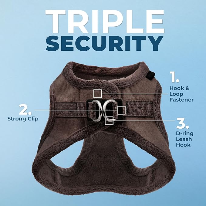 Best Pet Supplies - All Weather Plush, Reflective, No Pull Harness for Small, Medium Dogs, Cats - Secure with Hook & Loop Fastener, Buckle, Double D-Rings - Chocolate Suede, L