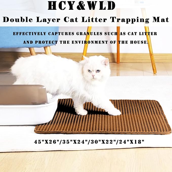 HCY&WLD Cat Litter Mat, Honeycomb Double Layer Cat Litter Trapping Mat, Waterproof Urine Proof Non-Slip, Scatter Control, Less Waste, Easier to Clean (Brown, 45" X 26")