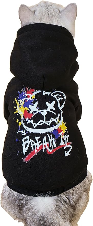 QWINEE Cartoon Bear Print Cat Hoodie Breathable Stretchy Sweatshirts with Hat Warm Cat Clothes for Small Medium Large Cats Dogs Multicolor M