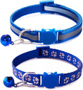 Blue Reflective Cat Collar with Bells, [2 Pack] Break Away Kitten Collar with Bells, Breakaway Cat Collar for Boy Cats Kitty