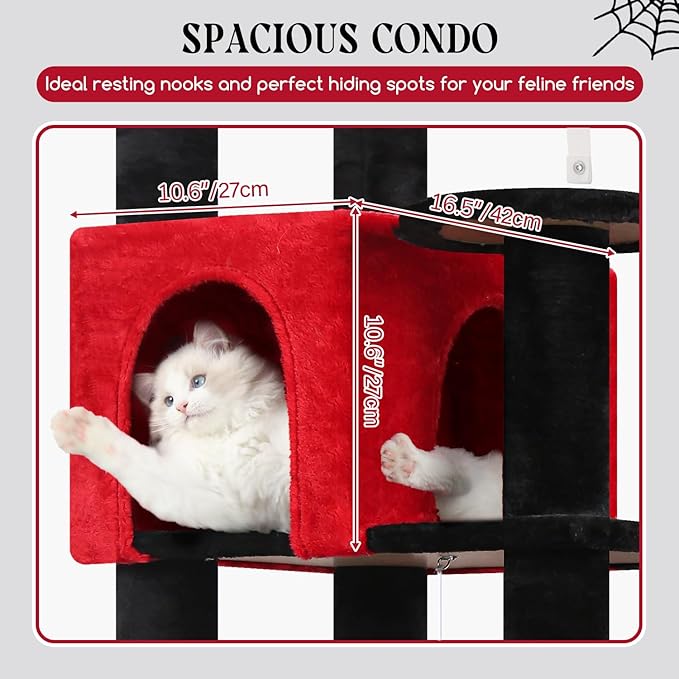 Globlazer Extra Large Platform Gothic Cat Tree, 65in Tall Sturdy Goth Cat Tower for Multiple Indoor Cats, Big Cat Tree for Large Cat with 3 Enlarged Perches, 6 Scratching Posts, Condo, S65, Red Black