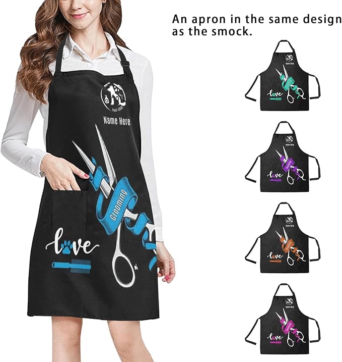 Custom Pet Grooming Jackets with Logo Text, Personalized Dog Salons Groomer Smocks, Unisex Waterproof Workwear