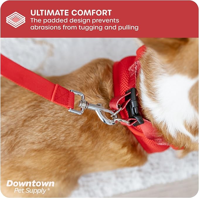 Downtown Pet Supply Step-in Dog Harness – No Pull, Adjustable Padded Mesh with Reflective Trim, Secure Buckle Strap – Comfortable & Breathable Small Dog Harness, Large, Red