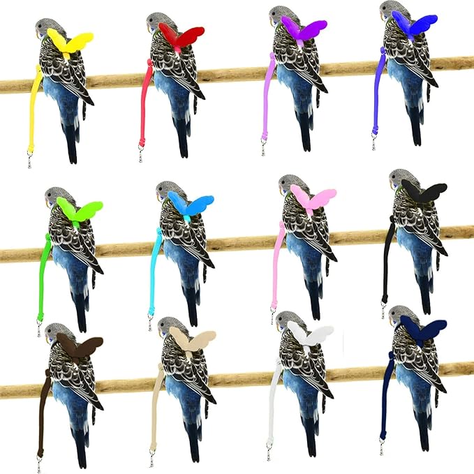 Dnoifne Pet Parrot Bird Harness and Leash, Adjustable Training Design Anti-Bite, Bird Nylon Rope with Cute Wing for Parrots, Suitable for Scarlet, Keck, Mini Macaw and Same Size Birds (Light Purple)