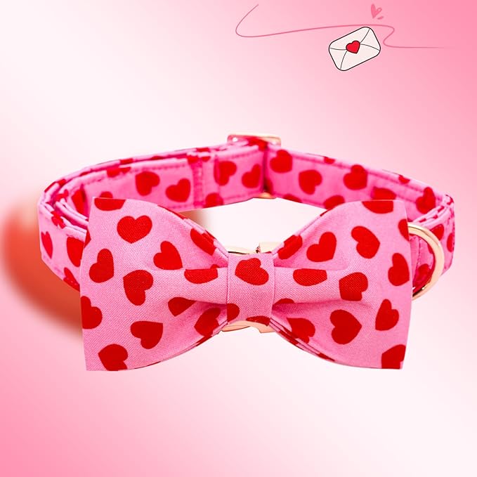 Lionheart glory Dog Bow Collar Valentine's Day Dog Collar for Medium Dogs, Hearts Dog Collars with Bowtie Spring Dog Collar Pet Collar Bows