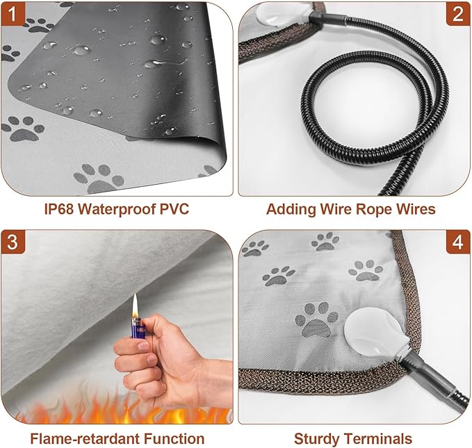 Large Dog Heating Pad 34x21in with Smart Thermostat Switch and Power Line Protection Tube,Obtained MET and UL Dual Certification, Suitable for Dogs of All Ages-Rose