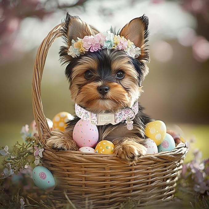 Easter Dog Collar for Puppy Small Dogs - Easter Egg Pastel Dog Collars, Cute Girl Dogs Collar, Lightweight Adjustable Spring Holiaday Dog Collars with Quick Release Buckle XS