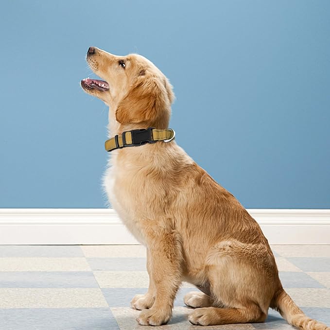 Reflective Dog Collar, Adjustable Soft Neoprene Padded Nylon Pet Collars with Buckle for Extra Large Dogs, Khaki,XL
