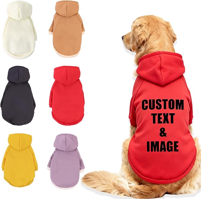 Custom Dog Hoodie, Personalized Sweatshirt with Photo Text Name Logo, Customized Hooded Sweater for Small Medium Large Dogs & Cats (Red, X-Large)