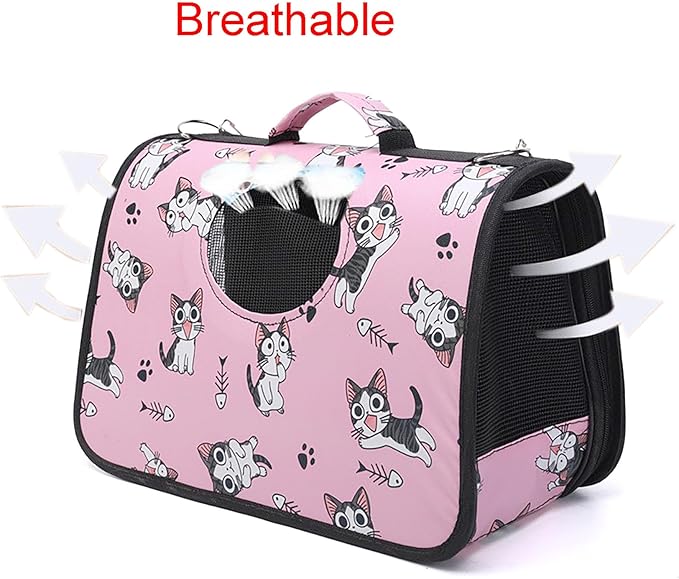 Pet Carrier with Shoulder Strap, 14 Inch x 9.4 Inch x 7 Inch Foldable Pink Breathable High Strength Oxford for Less Than 4.4 Pound Dog and Cat (Small)