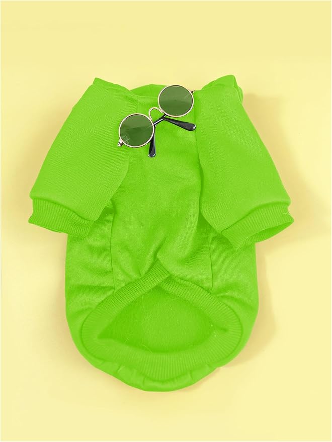 QWINEE 3Pcs Dog Hoodie Cat Apparel Dog Custume Set with Necklace and Sunglasses Pet Clothes for Puppy Small Medium Dogs Cats Green X-Small