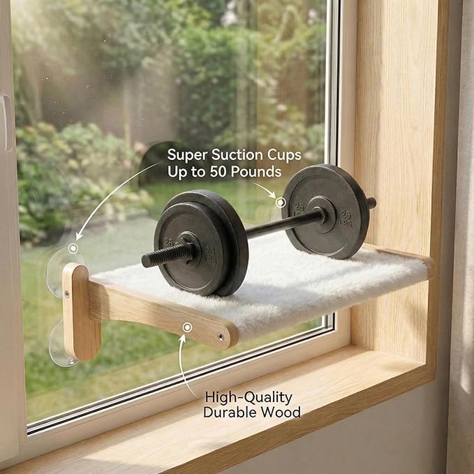 2-in-1 Cat Window Perch & Hummingbird Feeder, Heavy Duty Foldable Cat Hammock with 4 Super Strong Suction Cups, Plush Cats Bed for Bird Watching – Indoor Pet Window Seat & Unique Gift for Cats Lovers