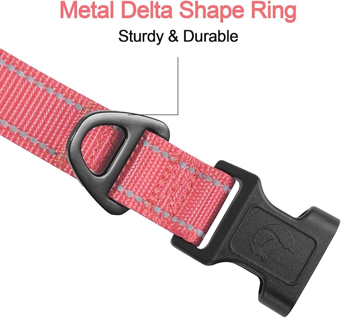 Joytale Reflective Dog Collar, Soft Neoprene Padded, Metal D-Ring, Nylon Pet Collar Adjustable for Puppy and Small Dogs, Neon Pink, XS