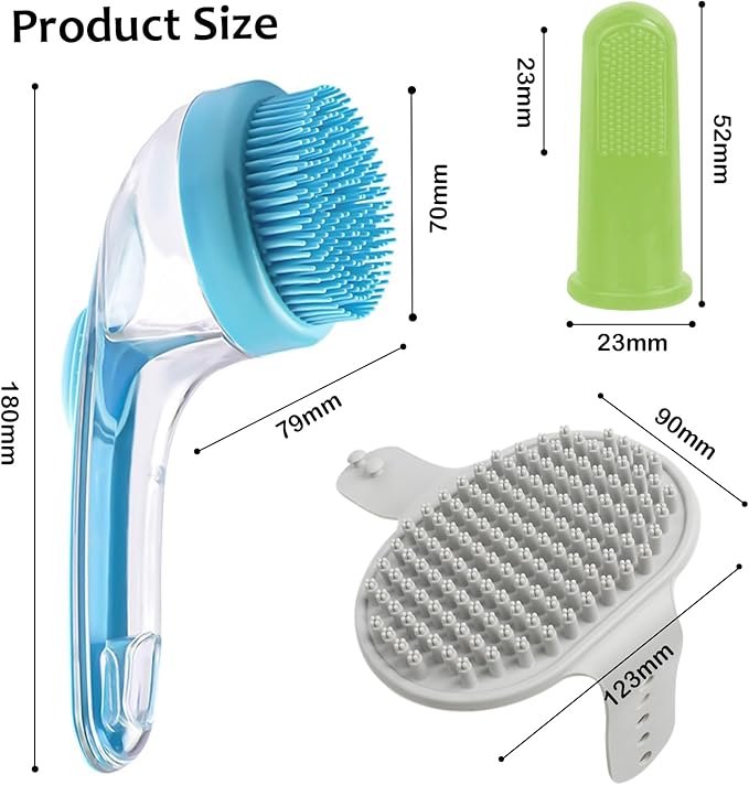 (6 Pcs) ELEGX Pet Grooming Bath Massage Brush with Soap and Shampoo Dispenser Soft Silicone Bristle for Long Short Haired Dogs Cats Shower