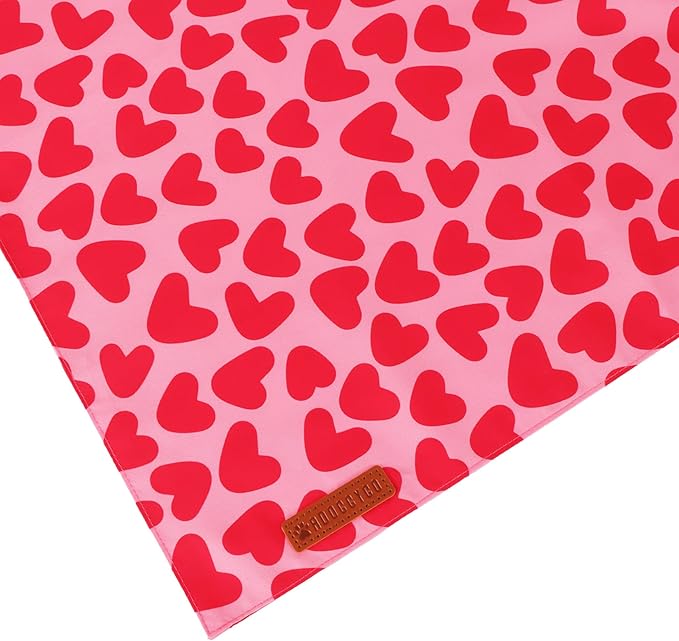 ADOGGYGO Valentine Dog Bandana 2 Pack, Reversible Red Pink Heart Pet Scarf Bib, Adjustable Fit Valentine Bandanas for Medium Large Dogs (Large)