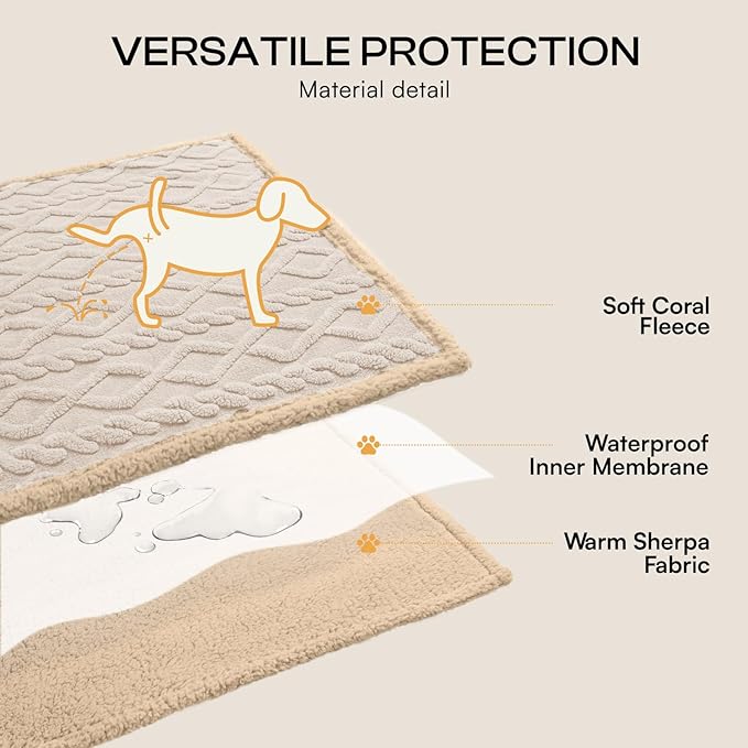 Luciphia Waterproof Pet Blanket, Liquid Pee Proof Dog Blankets for Sofa Bed Couch, Reversible Sherpa Fleece Furniture Protector Cover for Small Medium Large Dogs Cats,Beige-Thicken Small（40" x 28"）