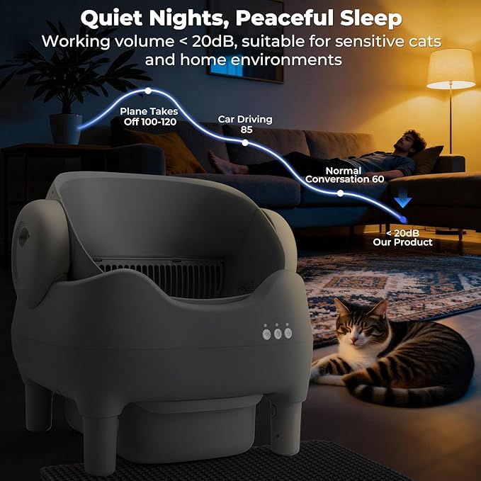 Self Cleaning Litter Box, Automatic Cat Litter Box with APP Control, Odor-Free Waste Disposal Includes Trash Bags, Large Waste Bin, Open-Top, for Multiple Cats